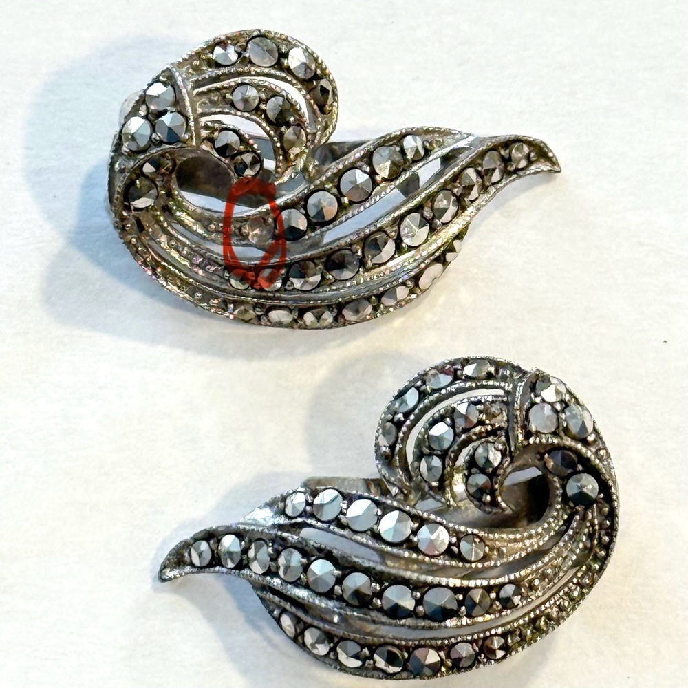 Vintage West Germany Sterling Silver 800 Rhinestone Brooch & Earrings Set Metall - Picture 9 of 13